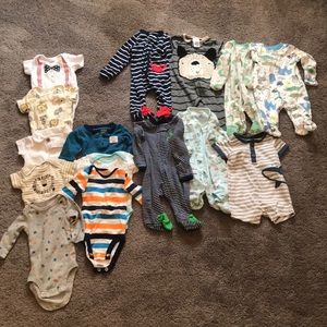 Newborn boys onesies and footer pajamas